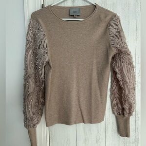 Liv Milano Beige Sweater With Embellished Sleeves